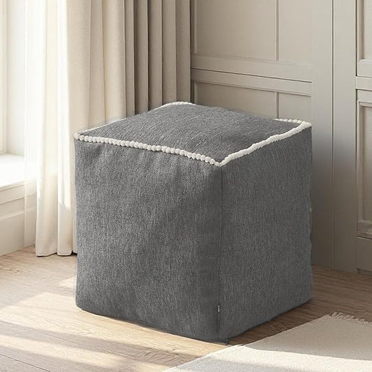 Louis Donné 45x45 Small Square Foot Rest Pouf Cover - Stool Cover for Ottoman, Washable Pet Friendly Storage Bag for Clothes Toys, Breathable Eco-Friendly Durable Wrinkle Resistant Boho Cotton