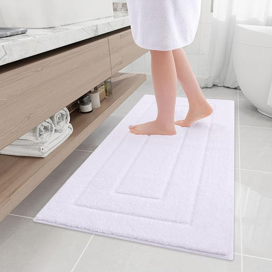 Buganda Bathroom Rugs, 44" x 24", Soft and Absorbent Microfiber Bath Rugs, Non-Slip Shaggy Shower Carpet, Machine Wash Dry Bath Mats for Bathroom Floor, Tub and Shower, White