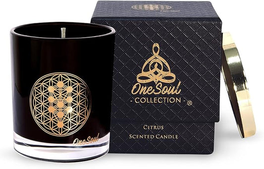 Citrus Aromatherapy Candle, Zesty Scented Candles, Luxury Candles Scented with Tree of Life Symbol, Hand-Poured Soy Candle, 50 Hours Burn Time, 7.6 oz. - OneSoul Collection
