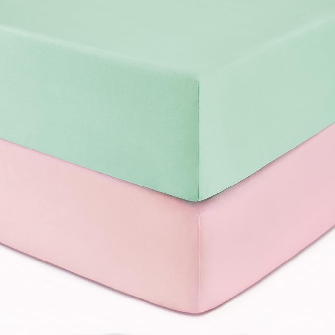 TILLYOU Baby Crib Sheets for Boys Girls, Fitted Crib Sheet 2 Pack for Standard Crib and Toddler Mattresses, Super Soft Toddler Bed Sheets, 28"x52"x8",Rosewater&Mint Macarons