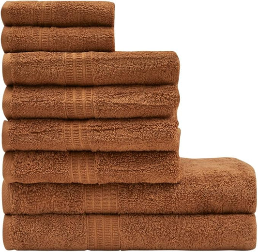 HOMELOVER 8 Piece Towel Set - 100% Organic Cotton, 2 Bath Towels, 4 Hand Towels, 2 Washcloths - 500 GSM, Hotel & Spa Quality, Soft, Quick Dry, Highly Absorbent Bathroom Essentials (Sahara Brown)