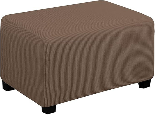 Easy-Going Stretch Ottoman Cover Folding Storage Stool Furniture Protector Soft Rectangle slipcover with Elastic Bottom(Ottoman Small,Brown)