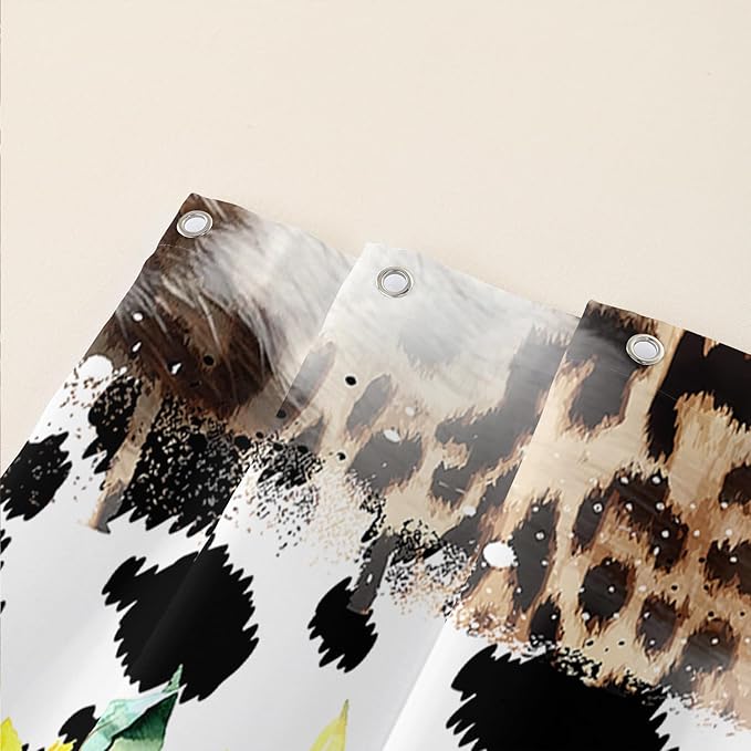 AILONEN Yak Shower Curtains for Kids Boys Girls,Highland Cattle Sunflower Cow Fur Print Bath Curtains for Bathroom Decor,Polyester Waterproof with 12 Plastic Hooks 72" W*78" H