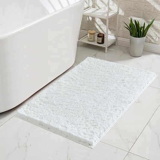 CozeCube White Bathroom Rug 24" x 16", Bath mats for Bathroom Non Slip, Ultra Soft Bath Rugs Washable, Plush Microfiber Area Rugs for Bedroom