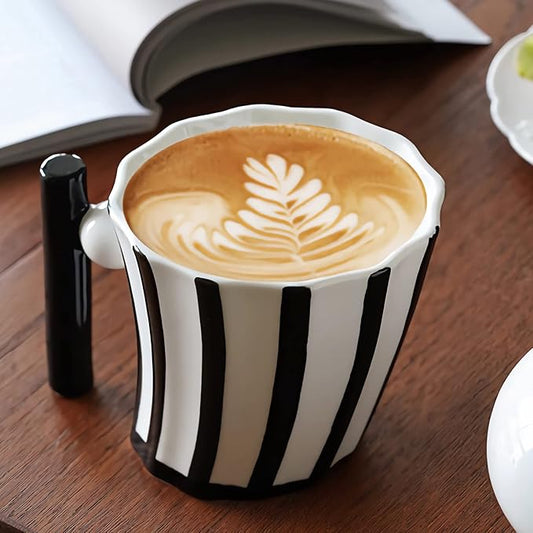 Coffee Mug, Handmade Aesthetic Coffee Mugs Cool Gifts for Coffee Lovers, Coffee Tea Cup for Office and Home, Artsy Coffee Mugs for Women Men for Dad, Black & White Mug, 12 Oz