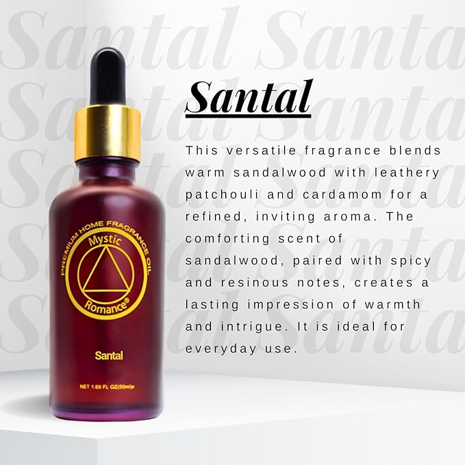 Mystic Romance Santal Premium Home Fragrance Oil - for Aroma Oil Diffusers and Burner Oil Lamps (50ml, Glass)