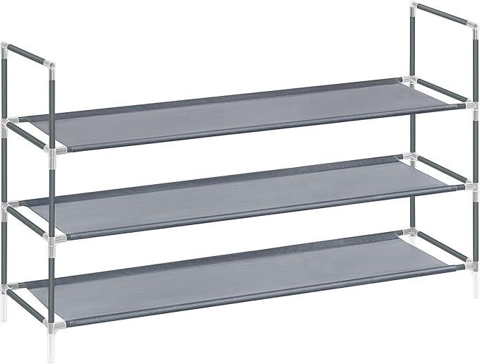 SONGMICS 3-Tier Shoe Rack, Shoe Storage for Hallway Closet, Slim and Space-Saving, Metal Frame, Non-Woven Fabric Shelves, Grey ULSH053G01V1