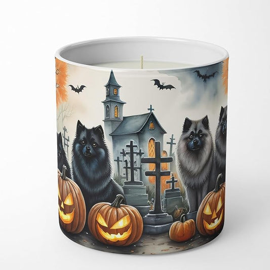 Caroline's Treasures DAC2045CDL Keeshond Spooky Halloween Decorative Soy Candle Nature Soy Wax Essential Oil Home Decor Ideal for Bedroom Kitchen Bath Office Gift, 10 oz