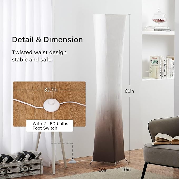 chiphy Lamp with Fabric Lampshade, Dimmable 61"(L) Tall Standing Lamp, 3 Levels Adjustable Brightness LED Bulbs, Column Floor Light, Brown Gradient Fabric Lampshade, Home Decor for Living Room