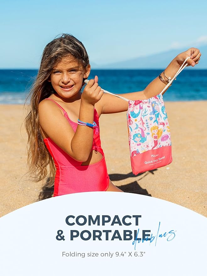 Kids Beach Towels 2 Pack 60''x30'', Quick Dry, Sand Free, Compact, Lightweight, Absorbent, Girls & Boys Large Microfiber Towels Gifts for Pool, Swim, Cruise Essentials