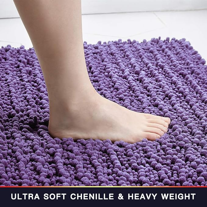 Walensee Bathroom Rug 2 Pieces Set Non Slip Bath Mat (20"x32" Plus 20"x24" U Lavender) Water Absorbent Super Soft Shaggy Chenille Machine Washable Dry Extra Thick Perfect Carpet for Shower Floor