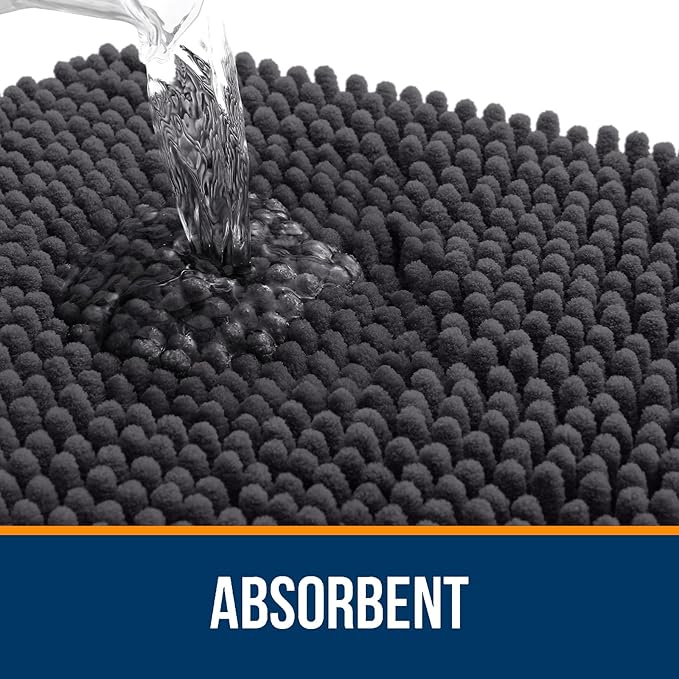 OLANLY Bathroom Rugs 70x24, Extra Soft Absorbent Chenille Bath Rugs, Rubber Backing Quick Dry, Machine Washable Bath Mats for Bathroom Floor, Tub and Shower, Home Decor Accessories, Dark Grey