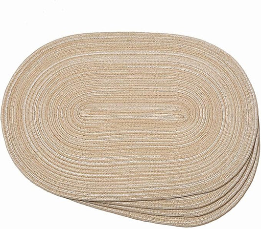 Noctiflorous Oval Braided Placemats Set of 4 Woven 12x18 Inch Non Slip Washable Heat Resistant Place Mats Round Tablemats for Dining Kitchen Party Daily Table Decor Dinner Mats (15 Coffee Brown, 4)