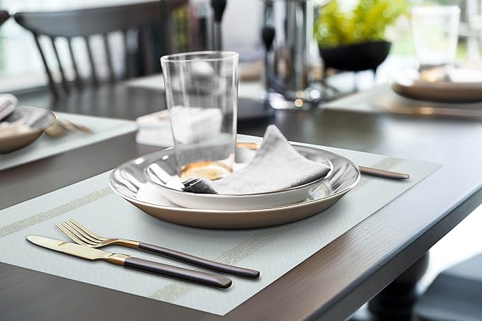 More Décor Dining Table Placemats, Washable Heat-Resistant PVC Vinyl Table Mats for Dining Room and Kitchen, Anti-Slip - Set of 4 - Ivory