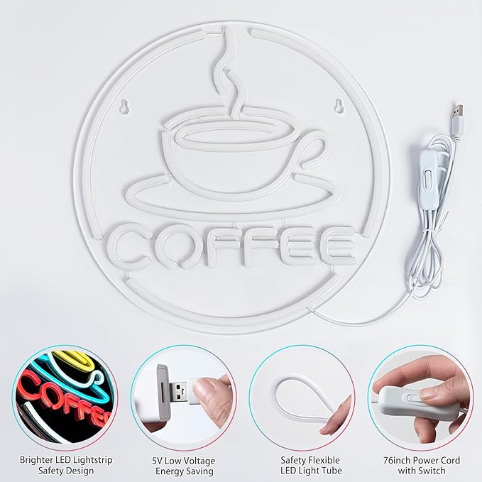 Coffee Neon Sign LED Light UP for Wall Decor Neon for Coffee Bar Station Shop LED Neon Sign Light Up for Cafe Shop Home Decor