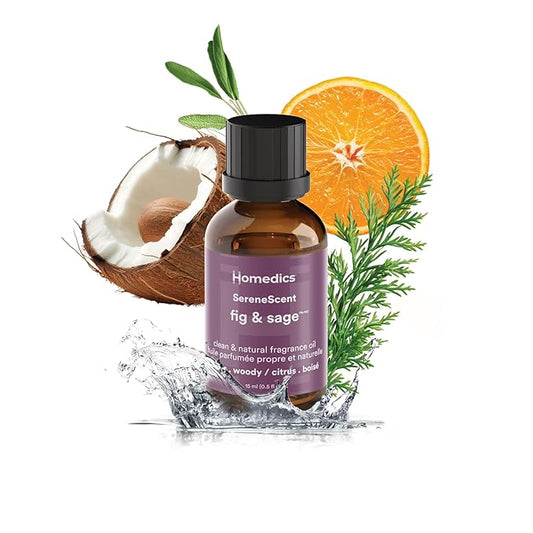 Homedics SereneScent Fig & Sage Home Fragrance Oil, 15 ml, for use with Homedics SereneScent Mini Waterless Diffuser (ARMH-680), Clean & Natural Everyday Collection
