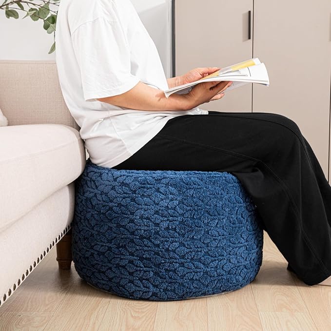 Round Pouf Ottoman Stuffed 20 x 20 x 14 Inches Boho Poof Foot Stool Home Decor Floor Pouffe Ottoman Foot Rest for Couch Sofa Bean Bag Chairs Living Room Bedroom (Navy Blue)