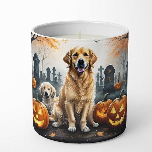 Caroline's Treasures DAC2043CDL Golden Retriever Spooky Halloween Decorative Soy Candle Nature Soy Wax Essential Oil Home Decor Ideal for Bedroom Kitchen Bath Office Gift, 10 oz