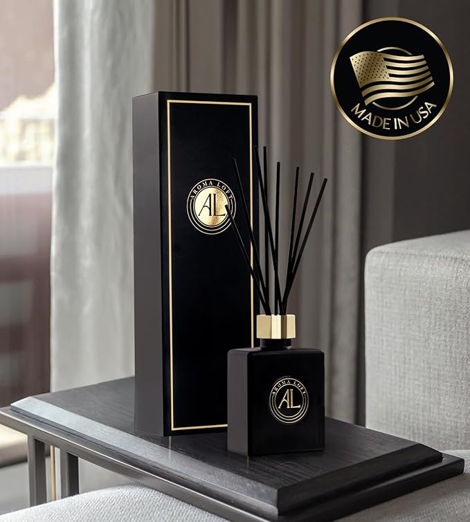Fresh Linen Reed Diffuser Set -Oil Scent Stick difuser - Bathroom Diffuser Set- Black Reed Diffusers for Home- Scented Sticks-Scent diffusers for Home-Office Smell Good Stuff for Desk-5.0z