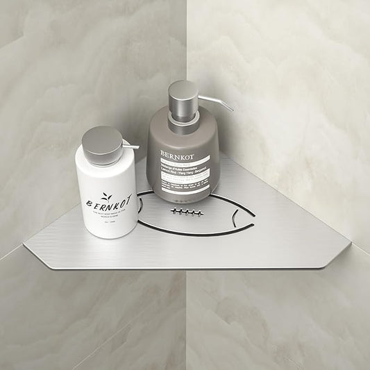 Corner Bathroom Shelf 10", 304 Stainless Steel Pentagonal Heavy Duty Floating Shelf with Football Hollows for Tiled Wall (Brushed)