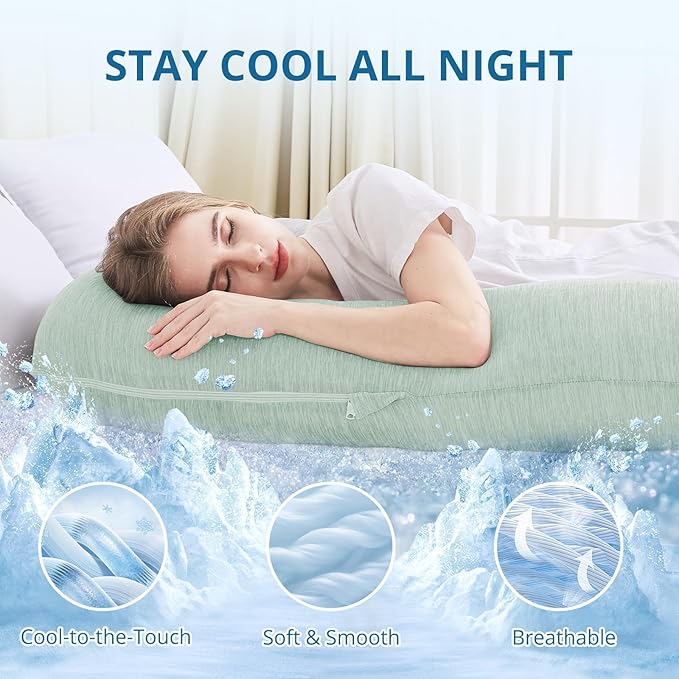 Sasttie Pregnancy Pillow Cooling, Cooling Pregnancy Pillow for Sleeping, Cooling Maternity Pillows for Pregnant Women, Pregnancy Must Haves U-Shaped Full Body Pillow with Cooling Cover, Green