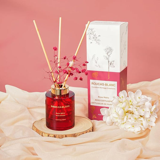 ROUCAS BLANC Reed Diffuser Set with Preserved Flowers, Rose Honey Scented Diffuser with Sticks, Room Decor & Bathroom Decor, Aromatherapy Home Fragrance Diffuser Non-Toxic Gift Set(Rose Rétro)