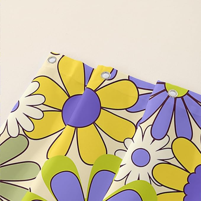 AILONEN Flower Shower Curtain for Bathroom,Polyester Fabric Waterproof,Purple Yellow Plants Flowers Bath Curtains Washable, 72" W x 96" H