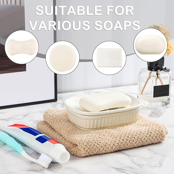 VanEnjoy Green Ceramic Soap Holder, Self Draining Soap Dish for Kitchen Sink, Decorative Bathroom Holder