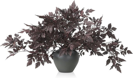 Lyrow 6 Pack Artificial Cimicifuga Plant Leaf Spray Faux Plum Cimicifuga Ramosa Leaf Branch Faux Fall Spray Silk Plants for Home Vase Wedding Garden Farmhouse Table Mantel Decor (36 Inches)