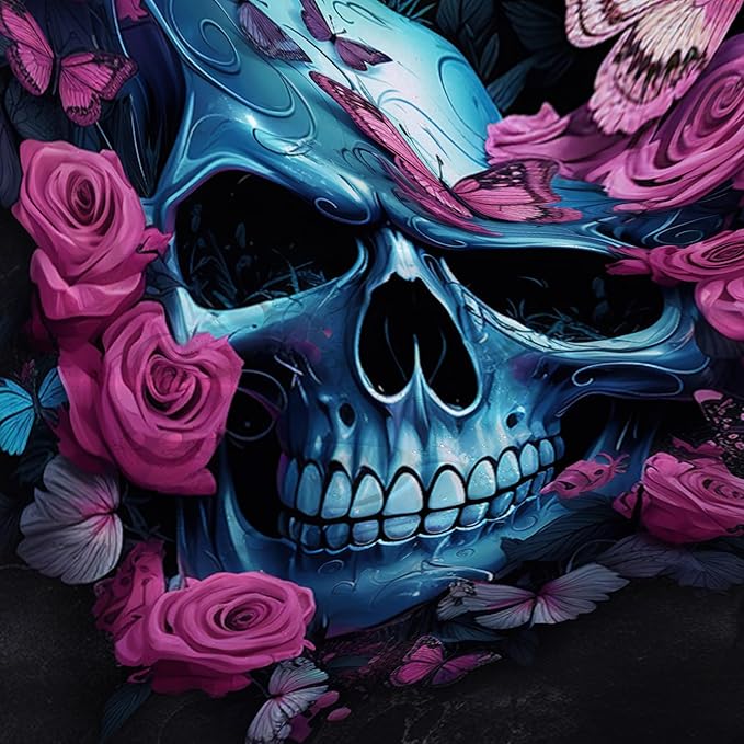 AILONEN 3D Skull Shower Curtain,Oil Ren Rose with Skeleton Design Shower Curtain Set with Hooks for Boys Girls Teens,Gothic Skull Waterproof Fabric Shower Curtain for Bathroom,72" W*84" H