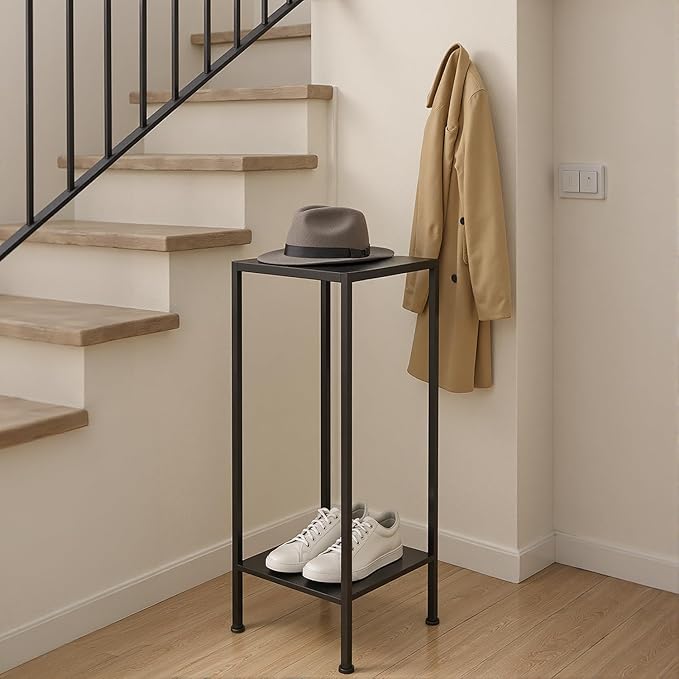 IDZO Tall Metal Plant Stand Black, 2 Tier Plant Stand Indoor and Outdoor, Modern Living Room Decor and Patio Display Shelf for Planters, Flowers, and Home Accessories