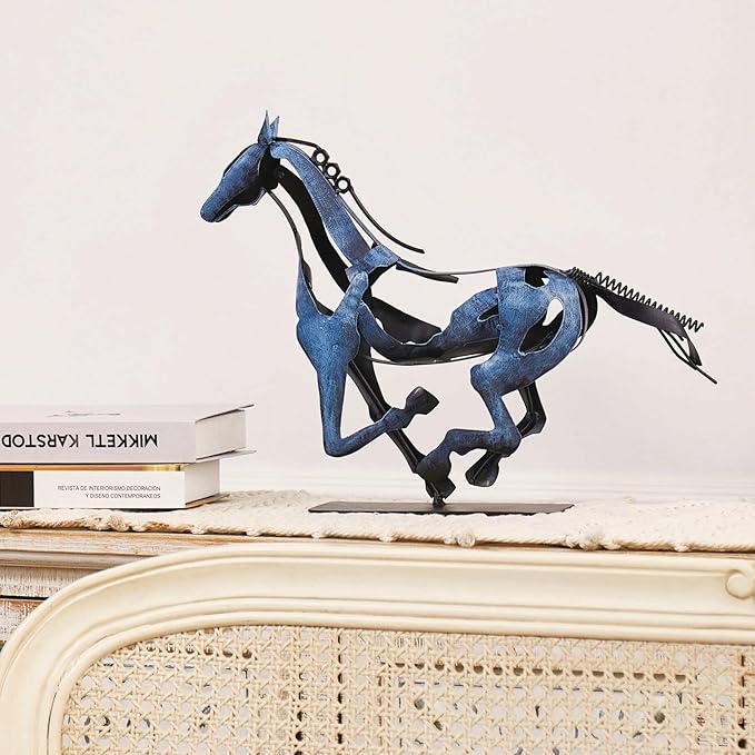 Horse Statue, Unique Metal Art Handmade Sculpture for Home Decor, Rustic Decor, Gifts for Horse Lovers (Blue)