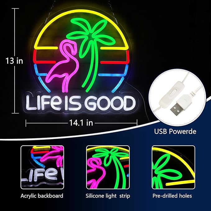 LIFE IS GOOD Cocktail Neon Signs for Wall Decor Neon Lights Neon Lights for Bedroom Led Signs