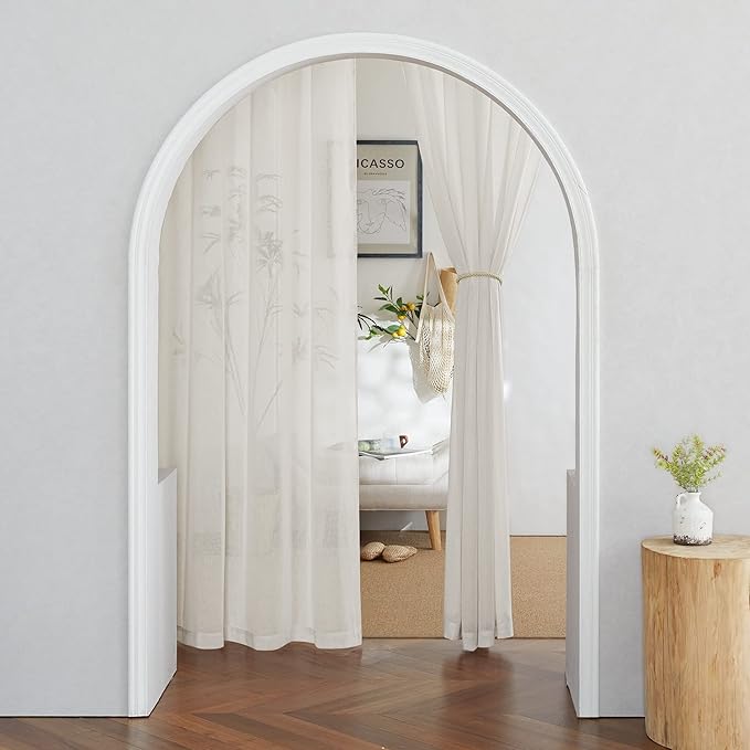 NICETOWN Natural Linen Curtains for Bedroom, Grommet Extra Long Linen Blend Window Treatments Privacy Drapes with Light Filtering for Bedroom/Home Office, W52 x L144, 2 Panels