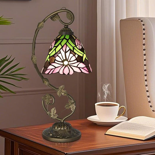 Tiffany Lamp,21x11x8 inches Stained Glass Lamp,Pink Chrysanthemum Tiffany Style Table Lamp with Three-Color Dimming for Bedside,Dining Table,Antique Office