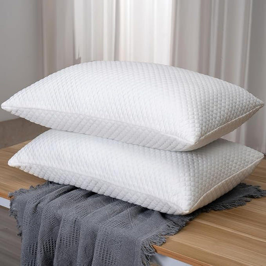 Shredded Memory Foam Pillows for Sleeping 2 Pack - Cooling Bed Pillows Standard Size Set of 2 - Medium Frim Gel Pillows for Side & Back Sleeper with Washable Removable Cover