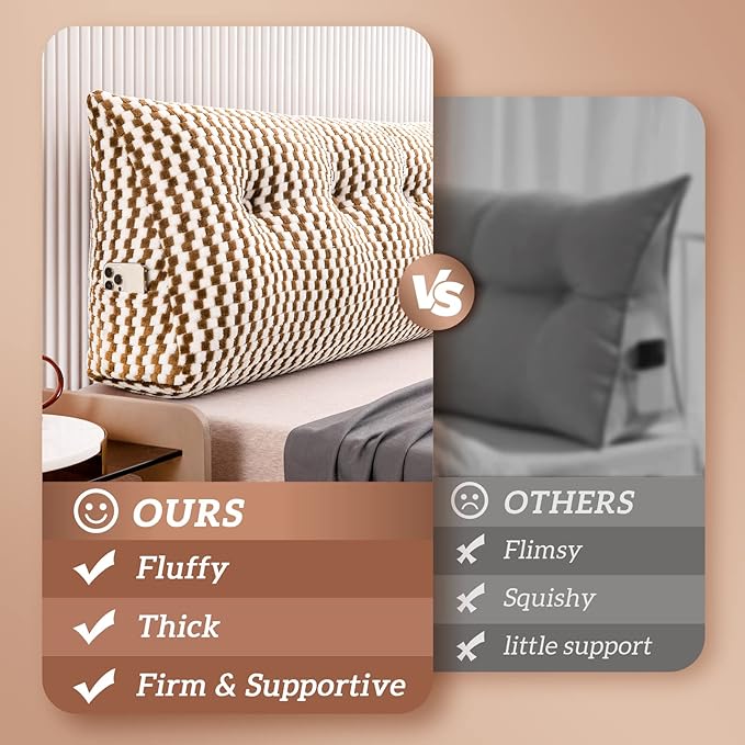 Triangular Wedge Headboard Pillow Large Bolster Bed Rest Reading Pillow Backrest Positioning Support Bolster Cushion with Removable Cover King