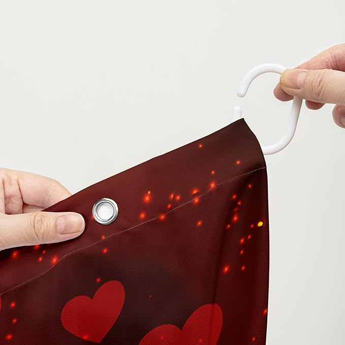 AILONEN Red Rose Shower Curtain for Bathroom, Romantic Eiffel Tower Love Hearts Printed Bathroom Curtain,72" W*78" H Polyester Waterproof Bath Curtain with 12 Hooks