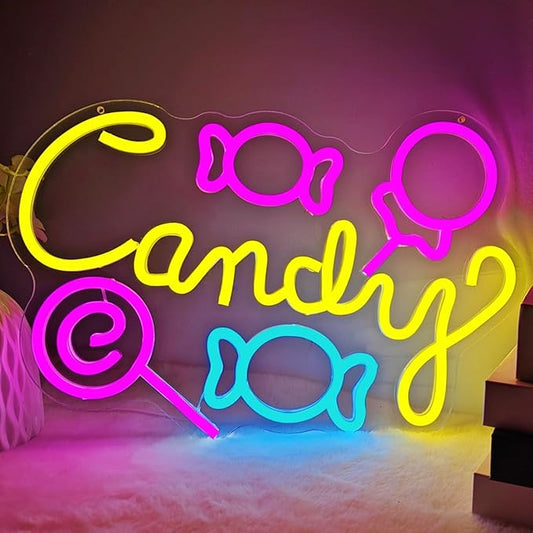 Candy Neon Sign Lollipop Neon Sign for wall decor Dimmable neon led sign candy neon lights sign light up sign for Candy Shop Lollipop Store Halloween Home Party for Teen Birthday Gift