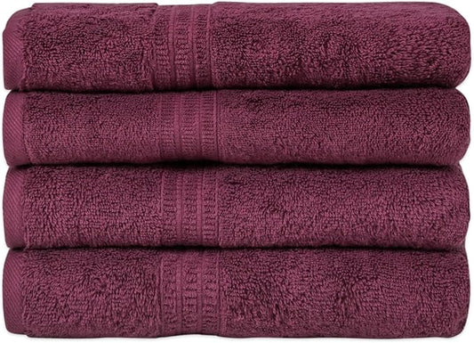 HOMELOVER 4 Piece Luxury Bath Towel Set - 100% Organic Cotton, 500 GSM, Hotel Quality, Highly Absorbent, Soft & Quick Drying Bathroom Towels for Showering, Washing & Guests (Plum Purple)