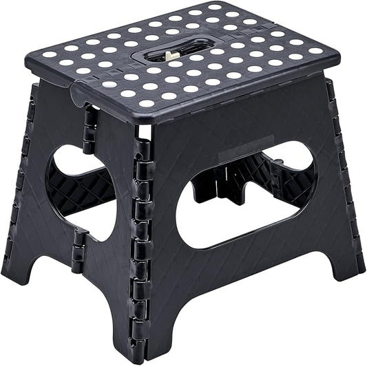Folding Step Stool with Safety Lock, 11 Inch Pastic Foldable Stool for Adults & Kids, Portable Stepping Stool for Bathroom, Kitchen, with Anti-Skid Dots, Hold Up to 250lbs (Black, 11 Inch)