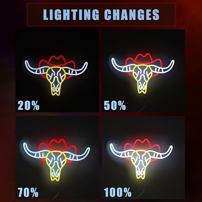 Bull Skull Neon Sign for Wall Decor,Dimmable LED Neon Light Cowboy Bull Sign for Bedroom Living Room Pub Bar Party Gaming Room Neon Bar Sign