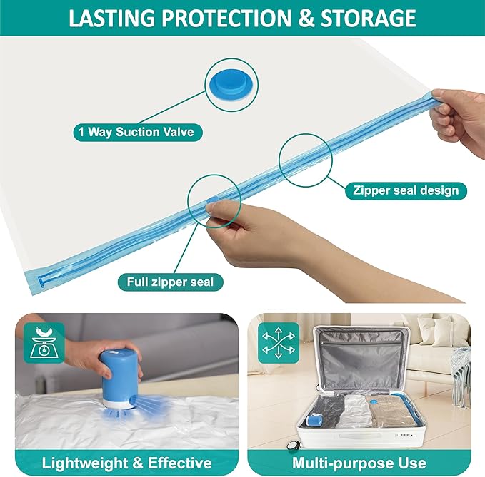 Vacuum Storage Bags with Electric Pump, 30 Pack (3 Jumbo/3 Large/12 Medium/12 Small) Vacuum Seal Space Saver Bags for Clothing, Pillows, Blanket, Bedding, Comforters