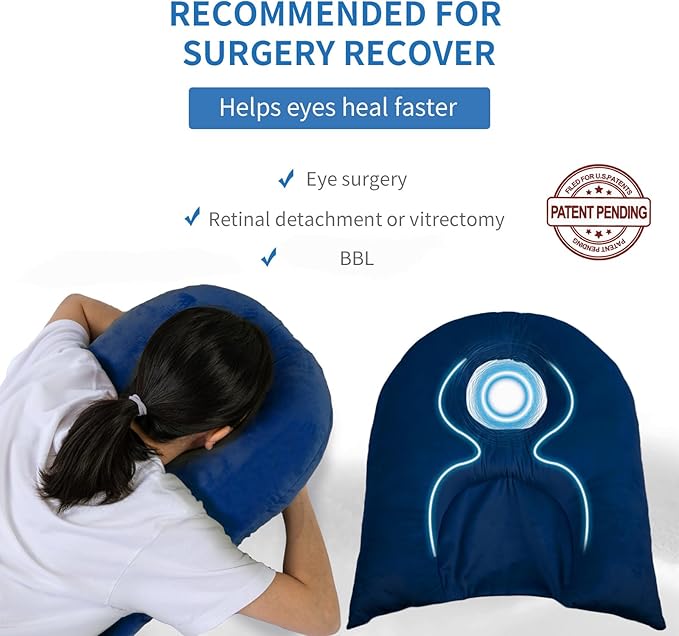 Face Down Pillow for Sleeping, Prone Pillow for Vitrectomy or Retinal Surgery, Adjustable Height Prone Prone Pillow Face Down Sleep, Retina Lying Pillow Eye Surgery Recovery (Velvet-Dark blue)
