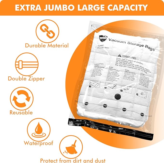 Vacuum Storage Bags (5 x Medium, 5 x Small), Space Saver Sealer Compression Bags with Travel Hand Pump for Blankets, Comforters, Pillows, Clothes Storage