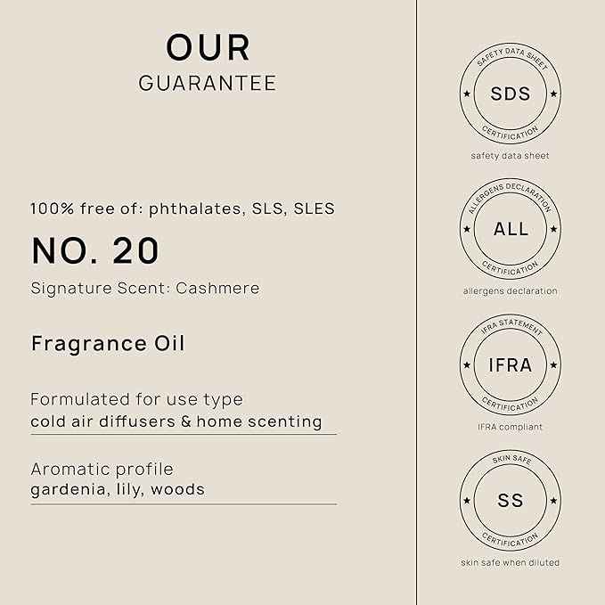 VINEVIDA [4 oz] Cashmere Diffuser Oil - Hotel Collection Diffuser Oil, Hotel Scent Diffuser - Fragrance Oil for Cold Air Diffuser - Hotel Oil Scents - Hotel Scent Home - Diffuser Oil Refill