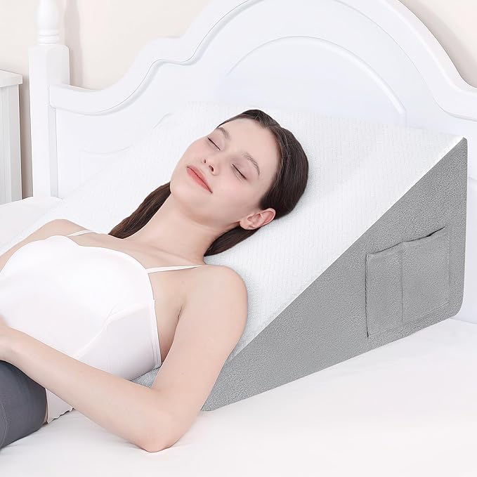 Wedge Pillow for Sleeping, 12 Inch Bed Wedge Pillow for After Surgery, Acid Reflux, Memory Foam Top Triangle Pillow Wedge for Head, Back, Leg with Knitted Breathable Cover