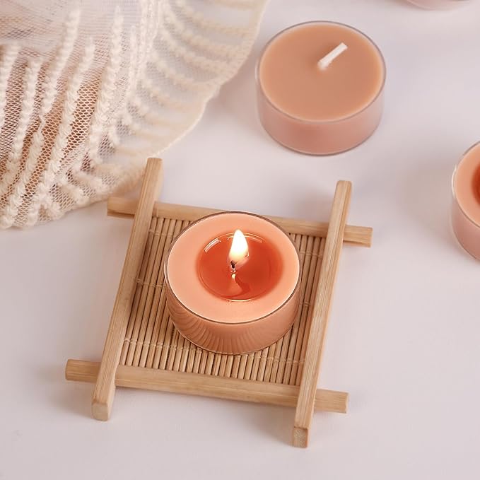 DEYBBY Natural Velvet Wood Scented Soy Wax Tealight Candles Bulk, Aromatherapy Luxury Tea Candle Set of 12-4 Hour Burning Great Gift