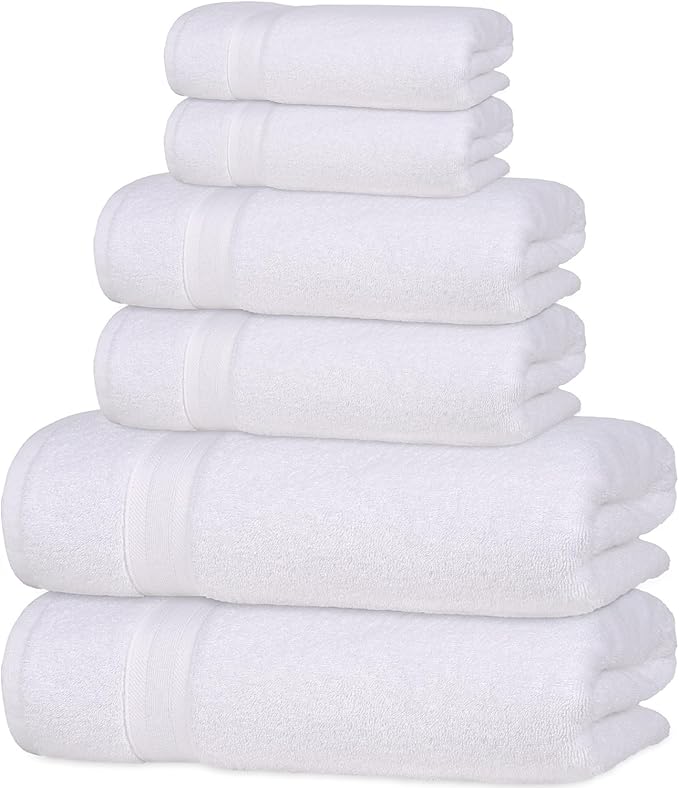 Quick-Dry, Soft & High Absorbent Bath Towels Cotton Turkish Bath Towel Set of 6 | Daily Use 100% Cotton Towels for Bathroom, Gym & More | Bathroom Towels Set (6 Pcs, White)