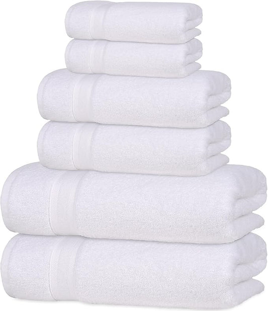 Quick-Dry, Soft & High Absorbent Bath Towels Cotton Turkish Bath Towel Set of 6 | Daily Use 100% Cotton Towels for Bathroom, Gym & More | Bathroom Towels Set (6 Pcs, White)